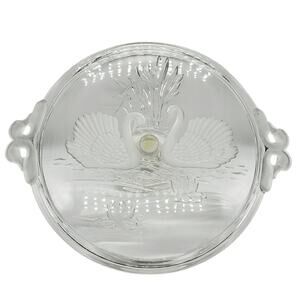 Vintage Mikasa Frosted Glass Crystal Swan Serving Tray with Handle and Base